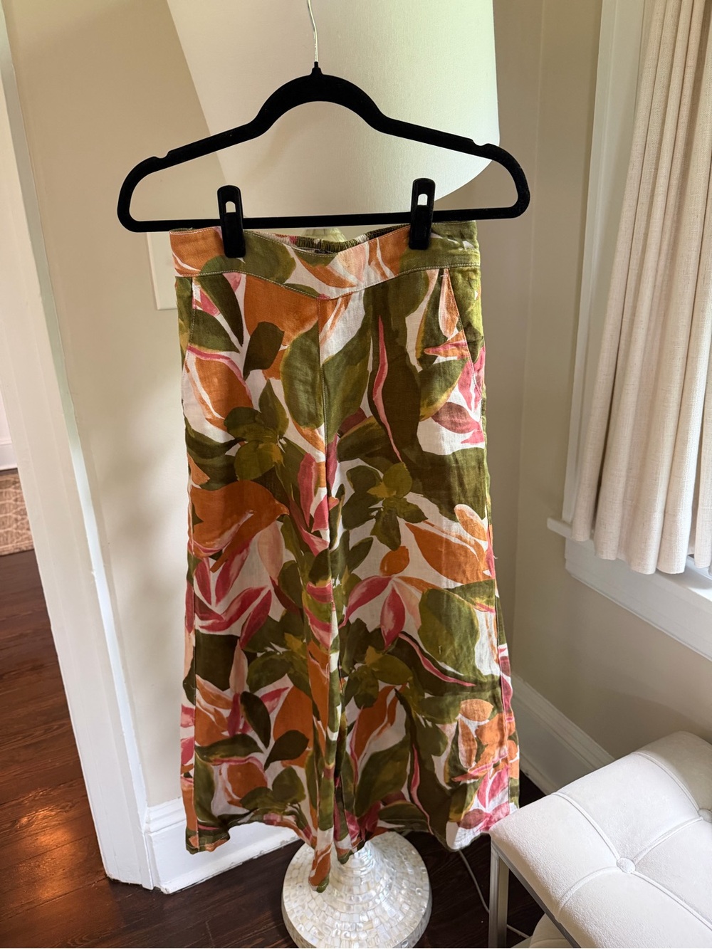 Tahari Tropical Linen Blend Skirt in Olive, Orange & Pink